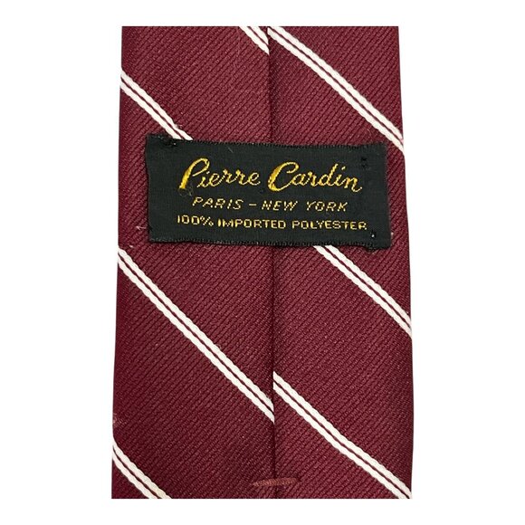 Pierre Cardin 1980s Burgundy Striped Necktie Men’s Vintage Polyester Tie - Picture 5 of 6